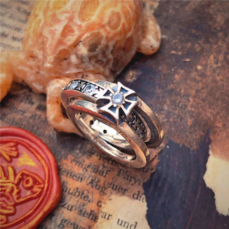 Wholesale Chiba Retro Cross Ring for Men and Women 925 Sier Old Ins European and American Style Stylish Trendy Cool Bungee Open Ring