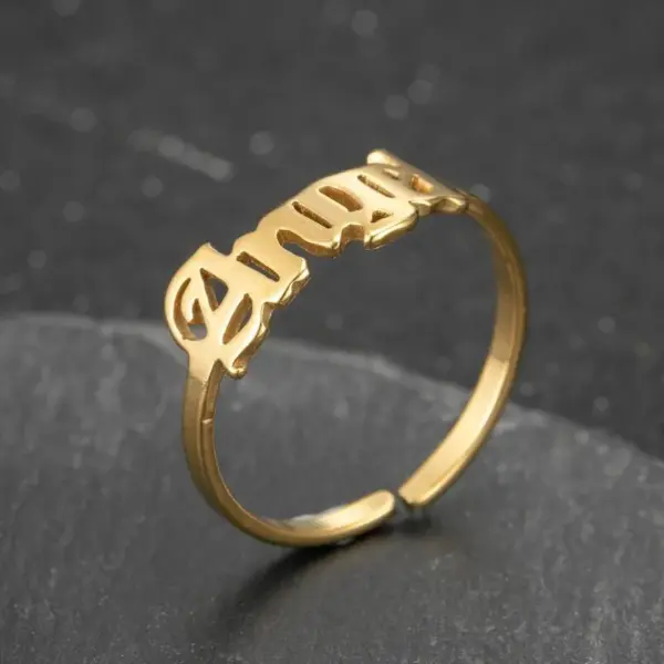 Wholesale PVD Coated 18K Gold Real Gold Plated Letter 201 Stainless Steel Fashion Waterproof Non Tarnish Rings