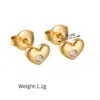 Wholesale 1 Pair IG Style Heart Shape Plating 304 Stainless Steel Zircon Ear Studs