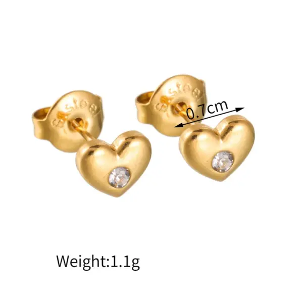 Wholesale 1 Pair IG Style Heart Shape Plating 304 Stainless Steel Zircon Ear Studs