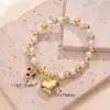 Wholesale IG Style Pentagram Cherry Heart Shape 18K Gold Plated Zircon Imitation Pearl Copper Beaded Chain Beaded Bracelets Wholesale