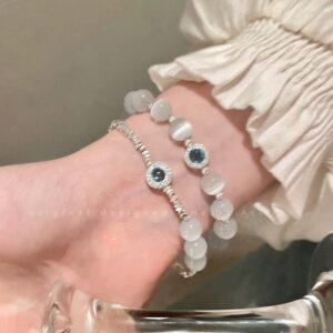 Wholesale Undersea and Starry Sky Natural Cat's Eye Shattered Silver Beaded Bracelet Light Luxury High-end Celebrity Bracelet Internet Celebrity Elegant Women
