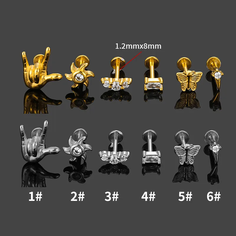 Wholesale 1 Piece Lip Rings Casual Nordic Style Simple Style Animal Gesture Butterfly 316L Stainless Steel Waterproof Non Tarnish Surgical Steel Zirco