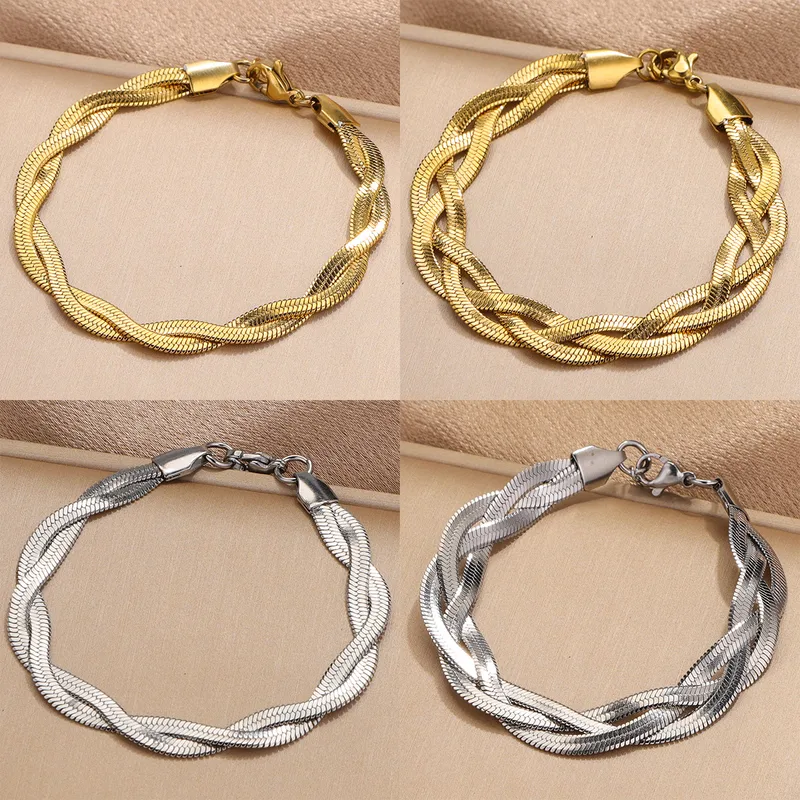 Wholesale PVD Coated Real Gold Plated Geometric 304 Stainless Steel Casual Simple Style Waterproof Non Tarnish Bracelets Necklace