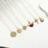 Wholesale Copper 14K Gold Plated Inlay Heart Shape Zircon Pendant Necklace