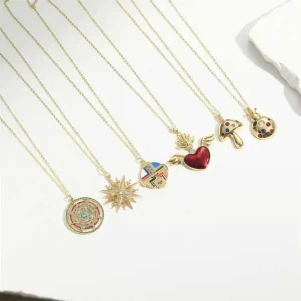 Wholesale Copper 14K Gold Plated Inlay Heart Shape Zircon Pendant Necklace