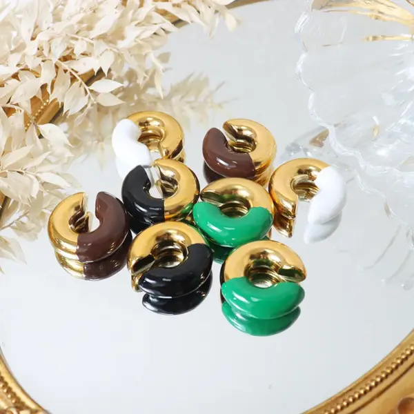 Wholesale 304 Stainless Steel Color Block PVD Coated 18K Real Gold Plated 18K Gold Hip-Hop Punk Waterproof Non Tarnish Enamel Plating Ear Cuffs