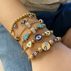 Wholesale PVD Coated 18K Gold Real Gold Plated Devil'S Eye Heart Shape Stainless Steel Retro Commute Waterproof Non Tarnish 304 Stainless Steel Bracelets