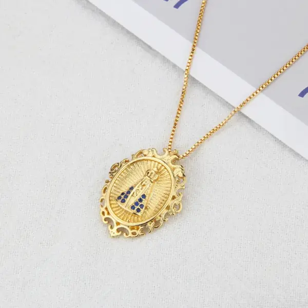 Wholesale European And American New Inlaid Zirconium Virgin Necklace Men's And Women's Spot Direct Supply Simple Copper-plated Gold-style Religious Belief Pendant