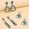 Wholesale Western style retro teardrop-shaped turquoise alloy earring set