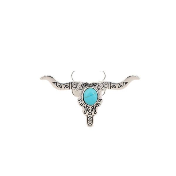 Wholesale Retro ethnic style bull head carved inlaid turquoise alloy ring