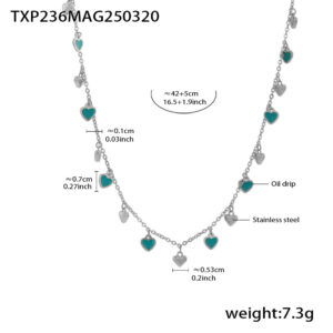 Txp236-green love steel color necklace 40+5cm