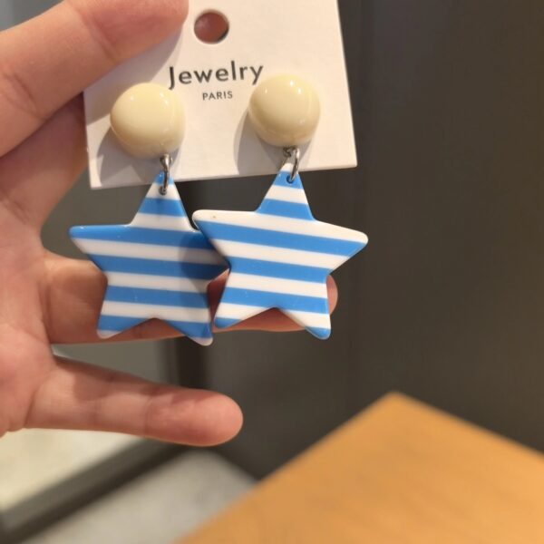 oly-c122bbb02febf717b6fe733834fe55c0 Wholesale Blue Striped Five-inted Star 925 Sier Needle Earrings