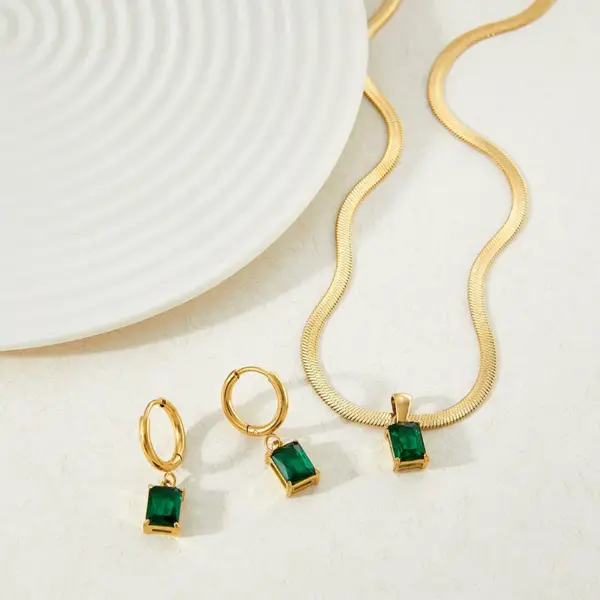 Wholesale Jewelry Fashion Square 304 Stainless Steel Zircon 16K Gold Plated White Gold Plated Gold Plated Inlay Stainless Steel Jewelry Sets