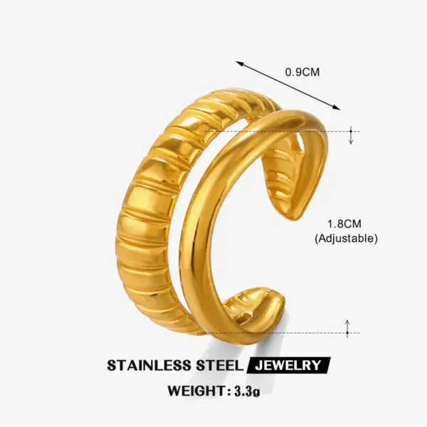Wholesale PVD Coated 18K Gold Plated Lines 304 Stainless Steel IG Style Simple Style Waterproof Non Tarnish Open Rings