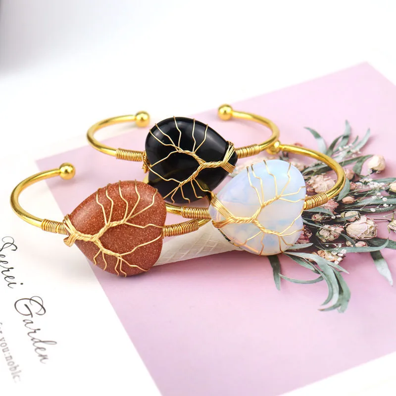 Wholesale Unisex Crystal Plating Healing U Shape Bangle Healing Crystals Jewelry