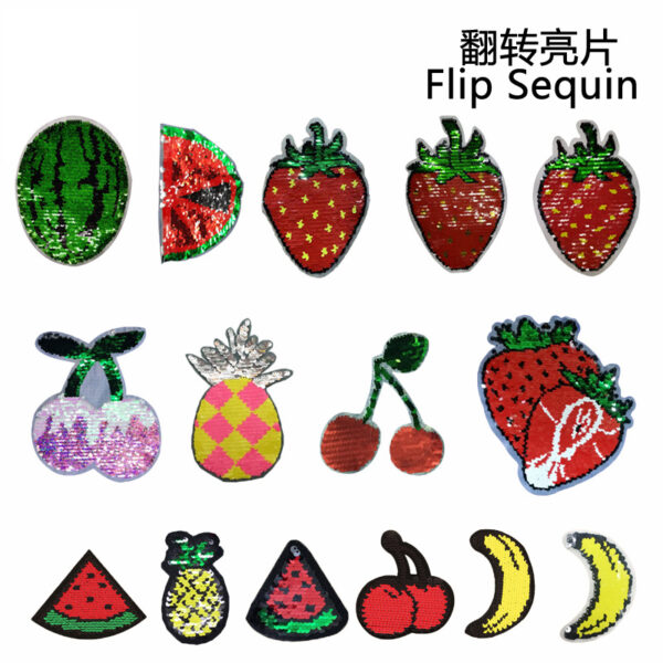 oly-c1373fe46db9712d1343c92ed65b44fd Wholesale Watermelon sequin flip piece cloth patch strawberry flip bead patch patch DIY pineapple ft AB Surface computer embroidery patch