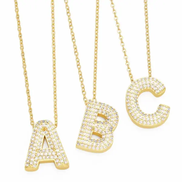 Wholesale Copper Gold Plated Simple Style Letter Inlay Zircon Pendant Necklace