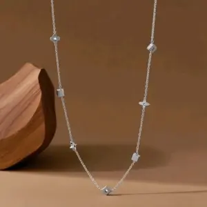 X0625-Cross Square Flower-Necklace-Steel Color