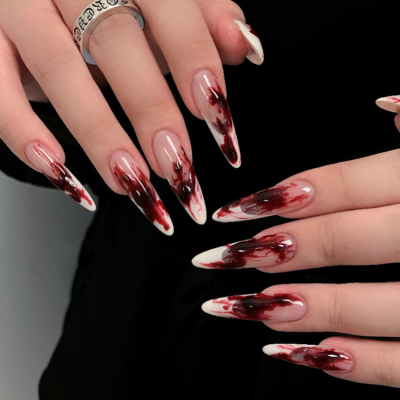 Wholesale bloody French long inted false nail tips