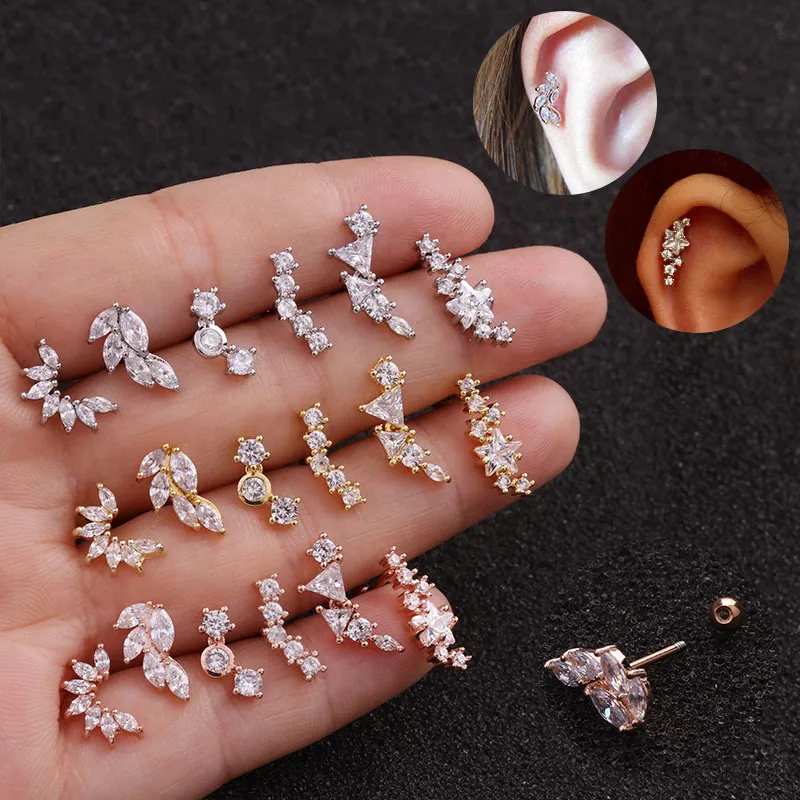 Wholesale Simple Style Triangle Round Water oplets Stainless Steel Copper Inlaid Zircon Ear Studs 1 Piece