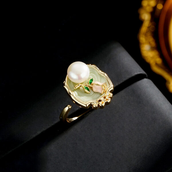 Wholesale Oil Painting Style Natural Freshwater Pearl Ring Women's Fashion Light Luxury Personalized All-match High-end Live Mouth Index Finger Ring