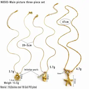 Gold / Three-Piece Set of Shell Pointed Spiral Starfish in the Main Picture