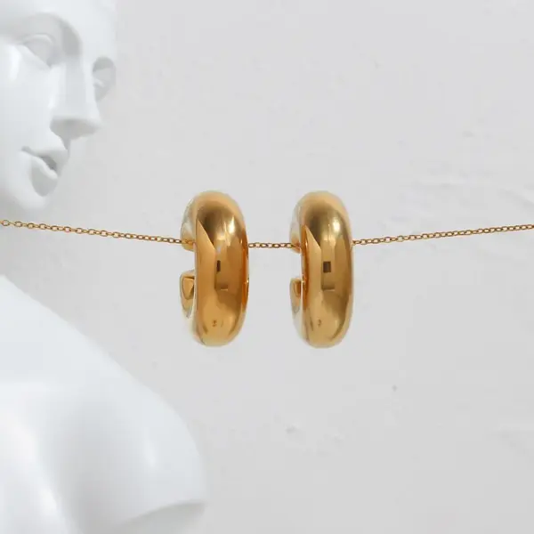 Wholesale PVD Coated Real Gold Plated 18K Gold Geometric 304 Stainless Steel Retro Waterproof Non Tarnish Hoop Earrings
