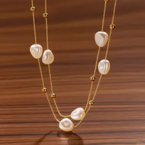 X01072-Irregular Pearl-Necklace- Gold
