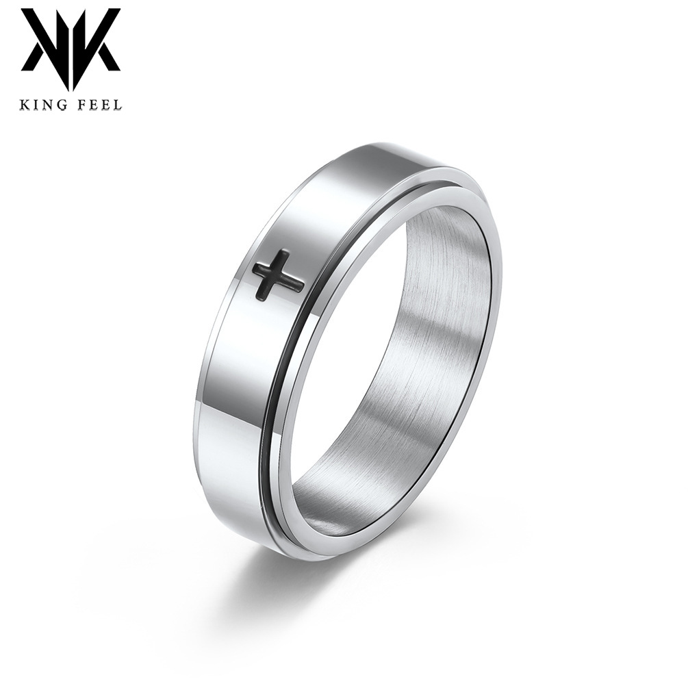 Wholesale Europe and the United States simple cross rotatable dynamic decompression stainless steel ring to reli anxiety titanium steel hand jewelry