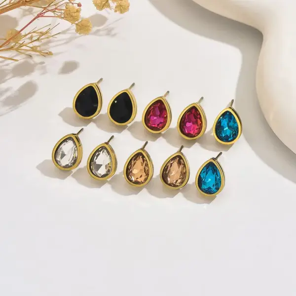 304 Stainless Steel Glass Water oplets Ion Plating (IP) Artificial Rhinestones 18K Gold Plated Vintage Style French Style Classic Style Waterproof Non Tarnish Inlay Multicolor-Golden Yellow Ear Studs