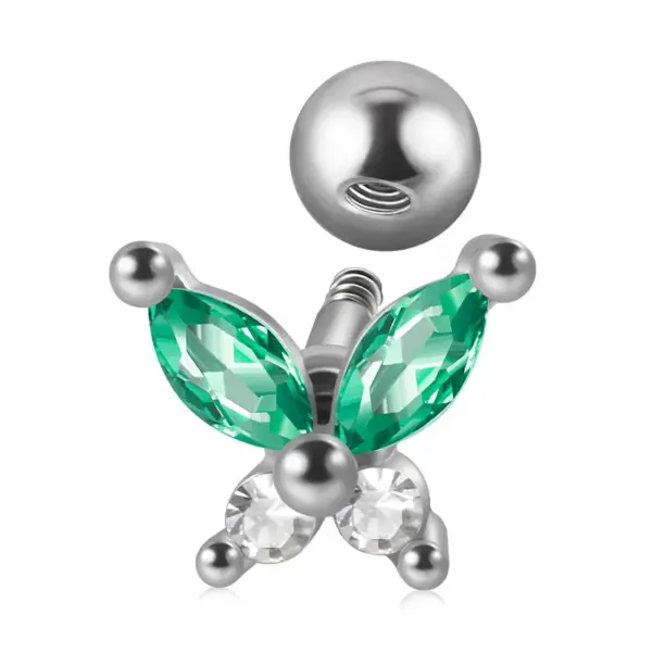 Wholesale 1 Piece Ear Cartilage Rings & Studs Artistic Butterfly 304 Stainless Steel Turquoise Zircon Inlay Turquoise Zircon