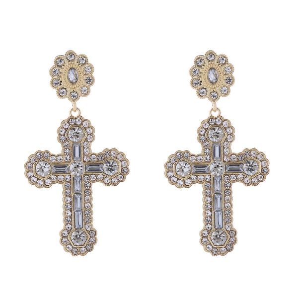 Wholesale diamond cross earrings fashion temperament medieval gold and silver pin earrings earrings