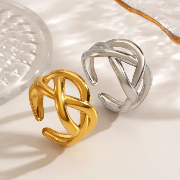 Wholesale Ion Plating (IP) 18K Gold Plated Lines 304 Stainless Steel Simple Style IG Style Waterproof Non Tarnish Open Rings