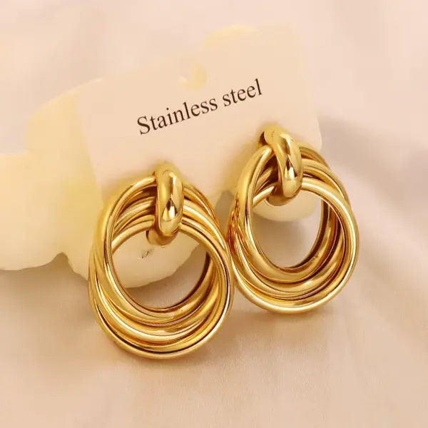 Wholesale Gold Titanium Steel Geometric Earrings Simple Design Luxury Women's Fashion Jewelry Elegant Vintage Sensation Round Shape
