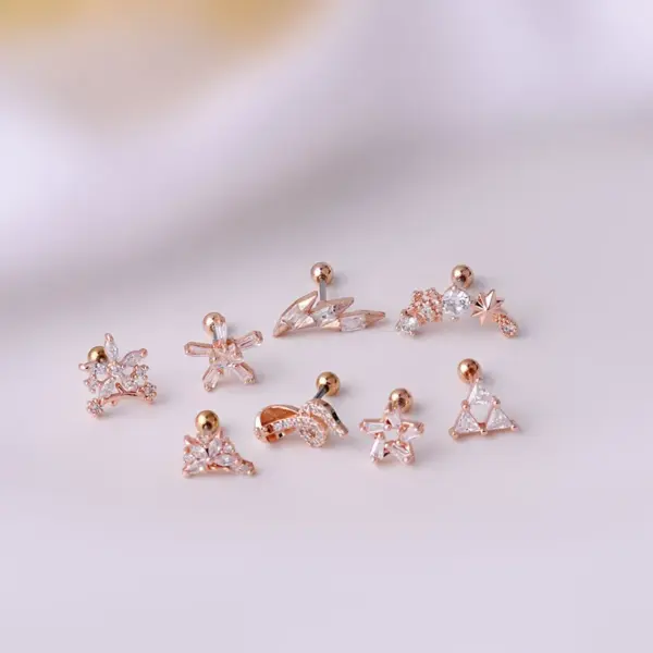 316L Stainless Steel Copper Zircon Ear Cartilage Rings & Studs Flower Waterproof Non Tarnish Surgical Steel Women'S