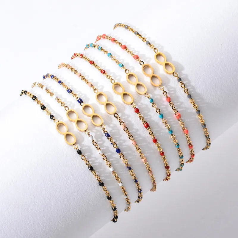 Wholesale Simple Style Commute Infinity Stainless Steel Enamel Plating Bracelets