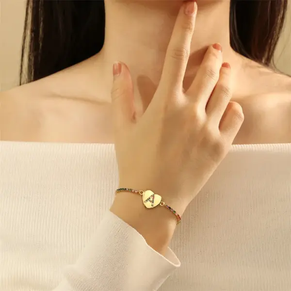 Wholesale Copper 18K Gold Plated Elegant Romantic Sweet Letter Heart Shape Inlay Zircon Bracelets
