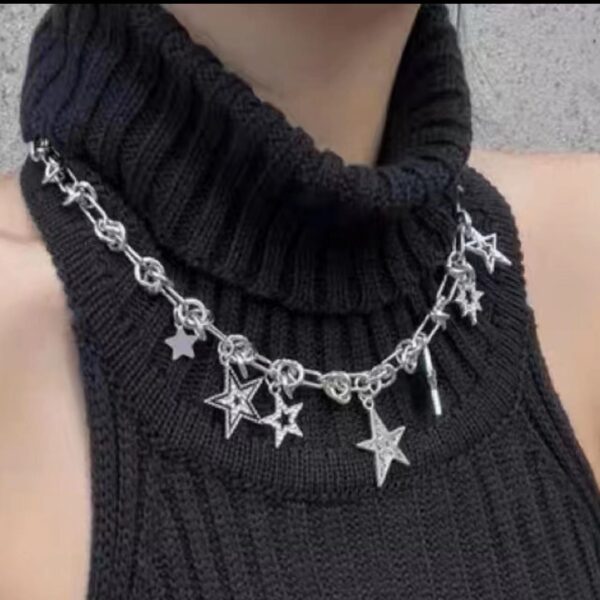 oly-c1850223d1b62b504fc30b4bd9c60d99 Wholesale Sweet Cool Girl Zirconium Five-pointed Star Pendant Necklace Niche Design Sweet Cool Style Personality Retro Metal Necklace Women