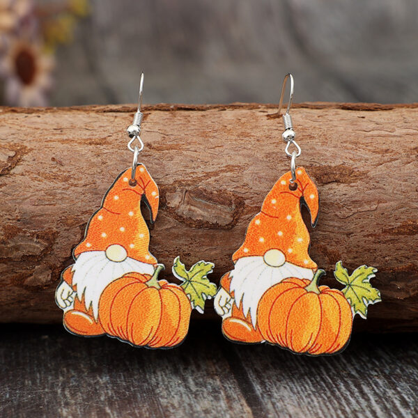 Wholesale Thanksgiving Halloween Pumpkin Wooden Retro Earrings
