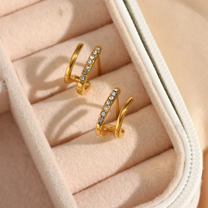 Wholesale PVD Coated Real Gold Plated 18K Gold Geometric 304 Stainless Steel Simple Style Waterproof Non Tarnish Ear Studs