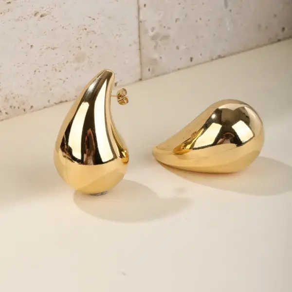 304 Stainless Steel Water Droplets PVD Coated 18K Real Gold Plated 18K Gold Classic Style Waterproof Non Tarnish Plating Ear Studs