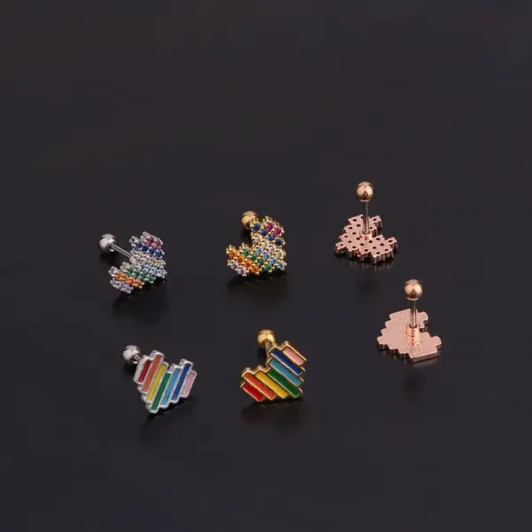 Wholesale 316L Stainless Steel Zircon Ear Cartilage Rings & Studs Heart Waterproof Non Tarnish Surgical Steel Women'S