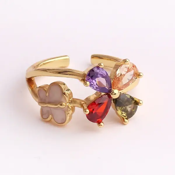 Wholesale Pastoral Flower Copper Plating Inlay Zircon Open Ring 1 Piece
