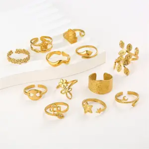 Wholesale Fashion Geometric Titanium Steel Ring Non-Fading Women's High-End Luxury Open Stainless Steel Ring Color-Block Solid Color Elegant Ring