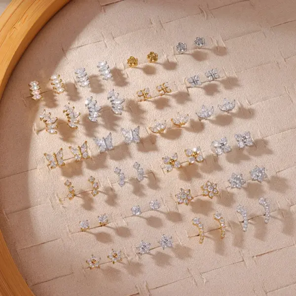 Wholesale Sparkling Zircon Ear Bone Stud Earrings Piercing Jewelry 304 Stainless Steel 18K Gold Plated INS Style Elegant