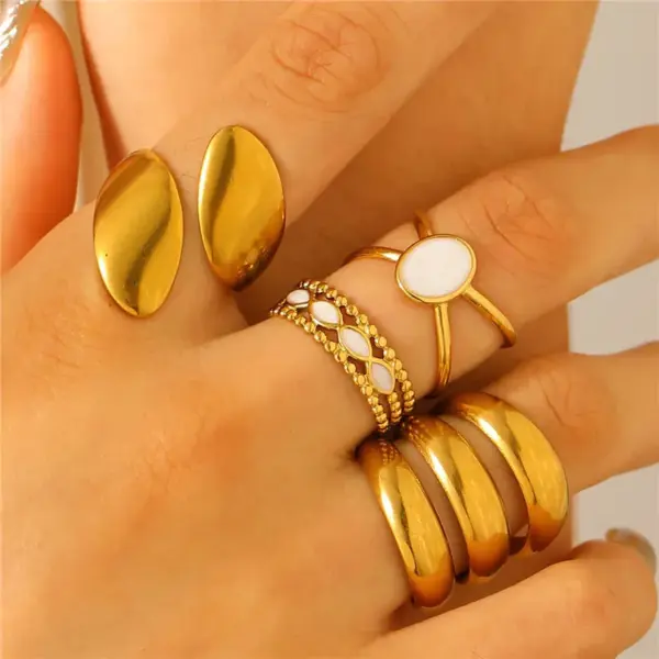 304 Stainless Steel Geometric Water Droplets Rack Plated Long-Lasting Plated Ion Plating (IP) K Gold Plated IG Style Enamel Plating Adjustable Ring