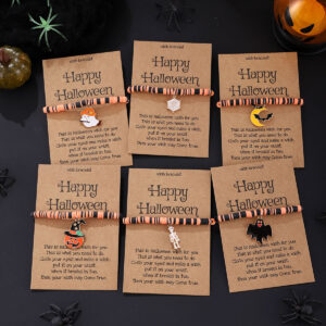oly-c1b11cbe41f7e6605b26bfe1ec7b543f Wholesale Cross-border Amazon Halloween Ghost Pumpkin Skull Pendant Polymer Clay Blessing Card Elastic Adjustable Bracelet