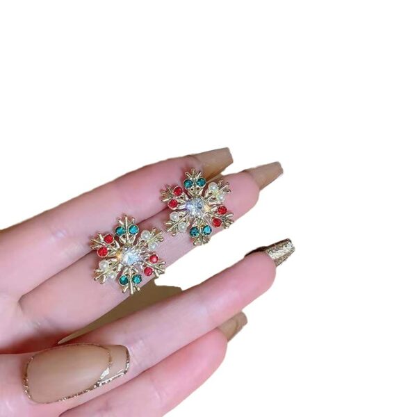 Wholesale Diamond studded colorful Christmas snowflake earrings