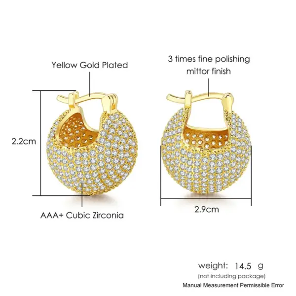 Wholesale Hip-hop Ball Copper Plating Inlay Zircon Earrings 1 Pair